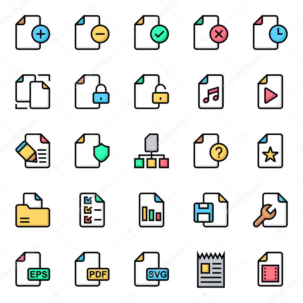 Filled color outline icons for files.