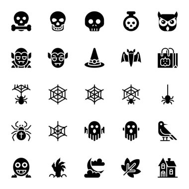 Cadılar Bayramı için siyah kabartma simgeleri.