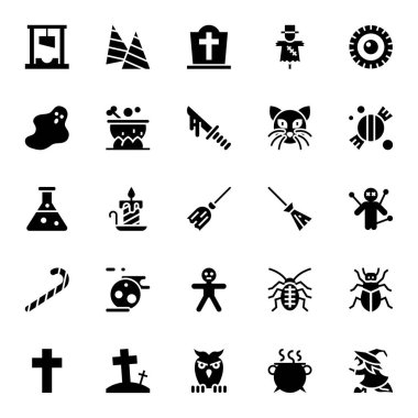 Cadılar Bayramı için siyah kabartma simgeleri.