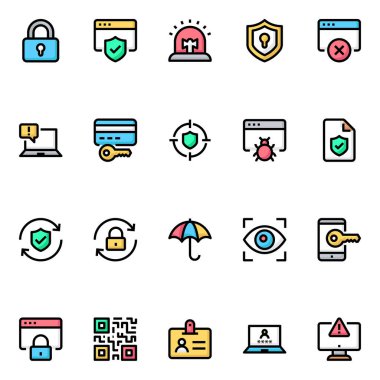 İnternet güvenliği için doldurulmuş renk özeti simgeleri.