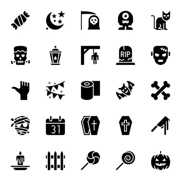 Schwarze Glyphen Symbole Für Halloween — Stockvektor