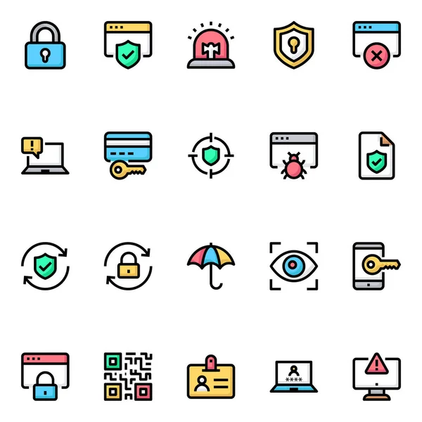 Заполненные Цветовые Контуры Обеспечения Безопасности Интернете — стоковый вектор