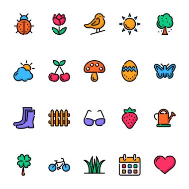 Bahar için doldurulmuş renk özeti simgeleri.