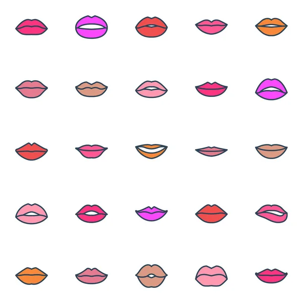 Iconos Contorno Color Rellenos Para Labios — Archivo Imágenes Vectoriales