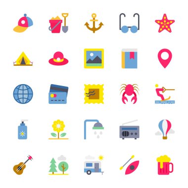 Yaz için düz renk simgeleri.