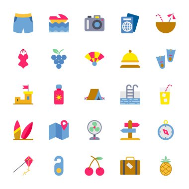 Yaz için düz renk simgeleri.