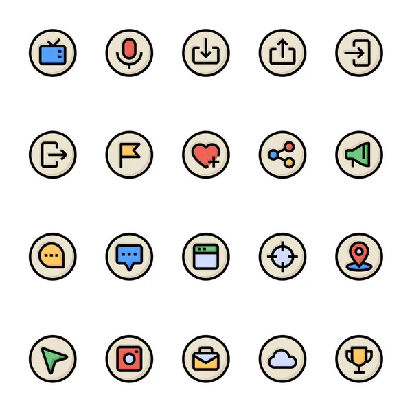 Filled Color Outline Icons Social Networks — Stock Vector