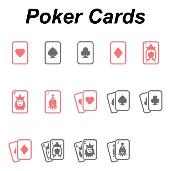Ploché Barevné Ikony Pro Pokerové Karty — Stockový vektor
