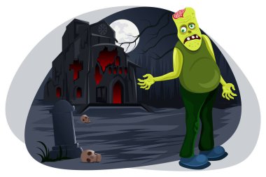 Halloween man with zombie costume walking vector illustration.