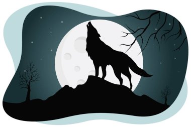 Halloween black wolf howling vector illustration