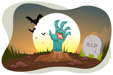 Halloween zombie hand coming out of grave vector illustration