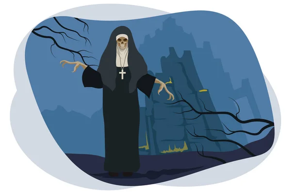 Halloween Scary Nun Vector Illustration — Stockvektor