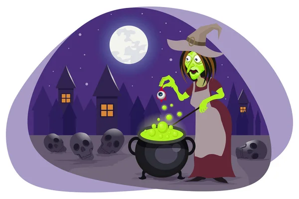 Halloween Witch Doing Black Magic Vector Illustration — Stockvektor