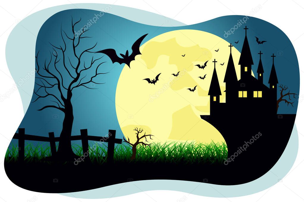 Halloween haunted villa vector illustration