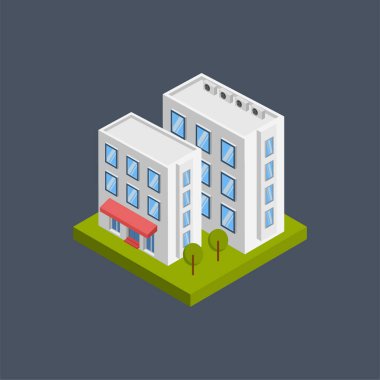 Ticari binalar - Isometric 3D illüstrasyon.