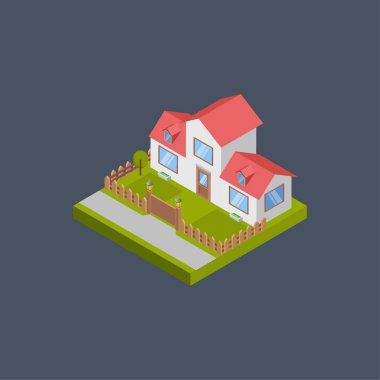 İkamet Evi - Isometric 3D illüstrasyon.