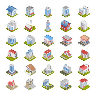 Binalar - Isometric 3D illüstrasyon.