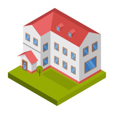 Kolaj, okul - Isometric 3D illüstrasyon.