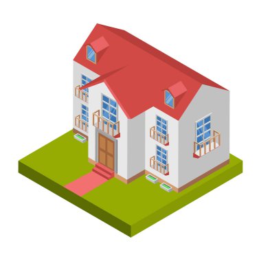 İkamet Evi - Isometric 3D illüstrasyon.