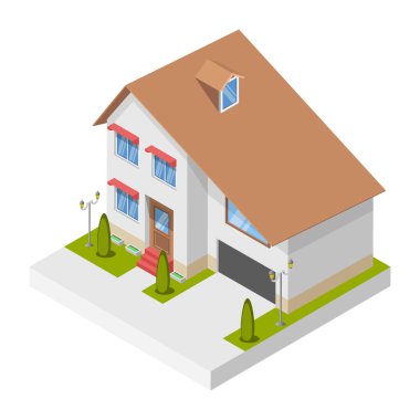 İkamet Evi - Isometric 3D illüstrasyon.