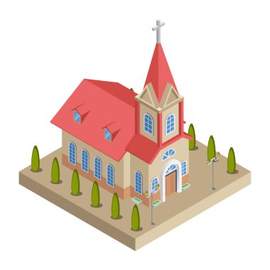 Kilise - Isometric 3D illüstrasyon.