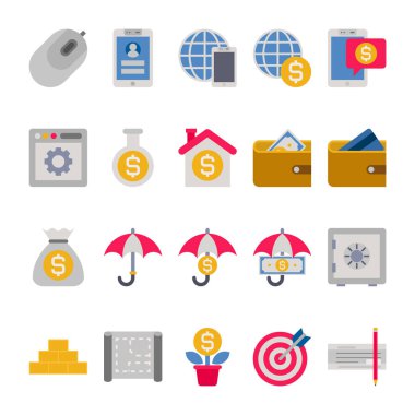 Bankacılık ve finans için düz renk simgeleri.