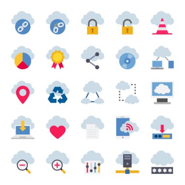 Bulut hesaplama için düz renk simgeleri.