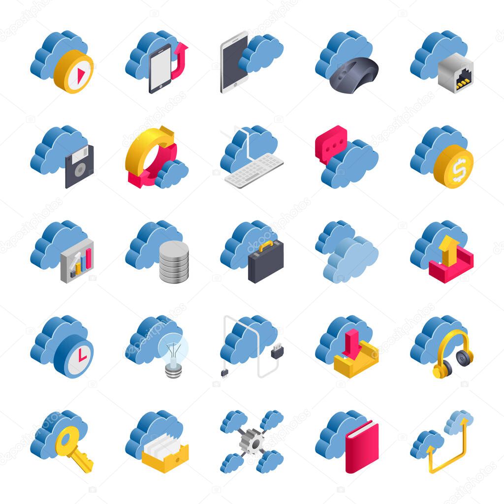 Isometric 3d icons for cloud computing.