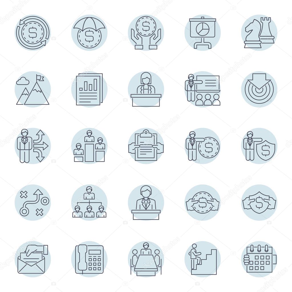 Circle outline icons for business.