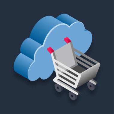 E Alışveriş - Isometric 3D illüstrasyon.