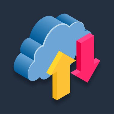 Bulut Verisini Aktar - Isometric 3d illüstrasyon.