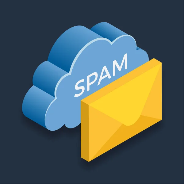 Spam Email Изометрическая Трехмерная Иллюстрация — стоковый вектор