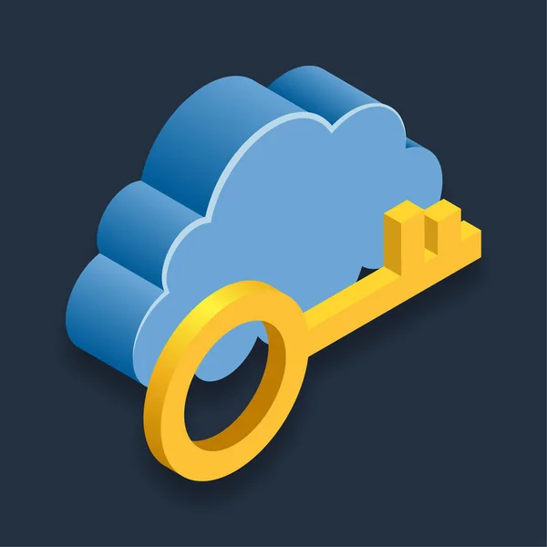 Cloud Security Key Ισομετρική Τρισδιάστατη Απεικόνιση — Διανυσματικό Αρχείο