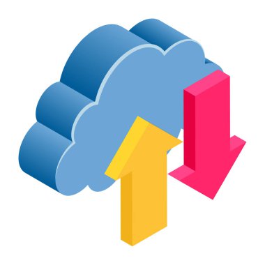 Bulut Verisini Aktar - Isometric 3d illüstrasyon.
