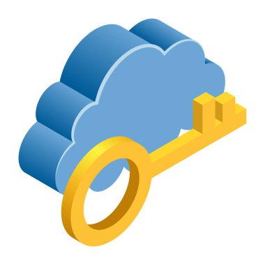 Bulut Güvenlik Anahtarı - Isometric 3D illüstrasyon.