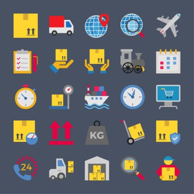 Lojistik dağıtım için düz renk simgeleri.