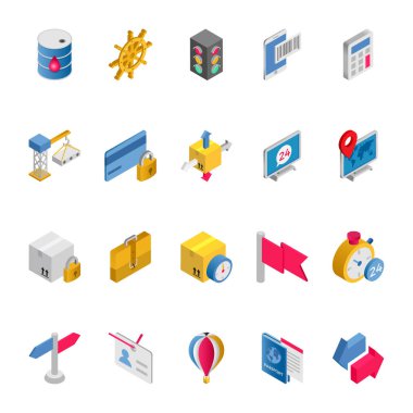 Lojistik dağıtım için Isometric 3d simgeleri.