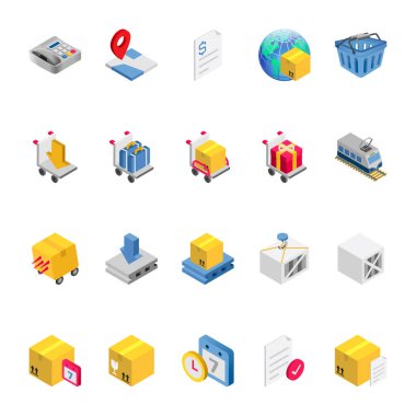 Lojistik dağıtım için Isometric 3d simgeleri.