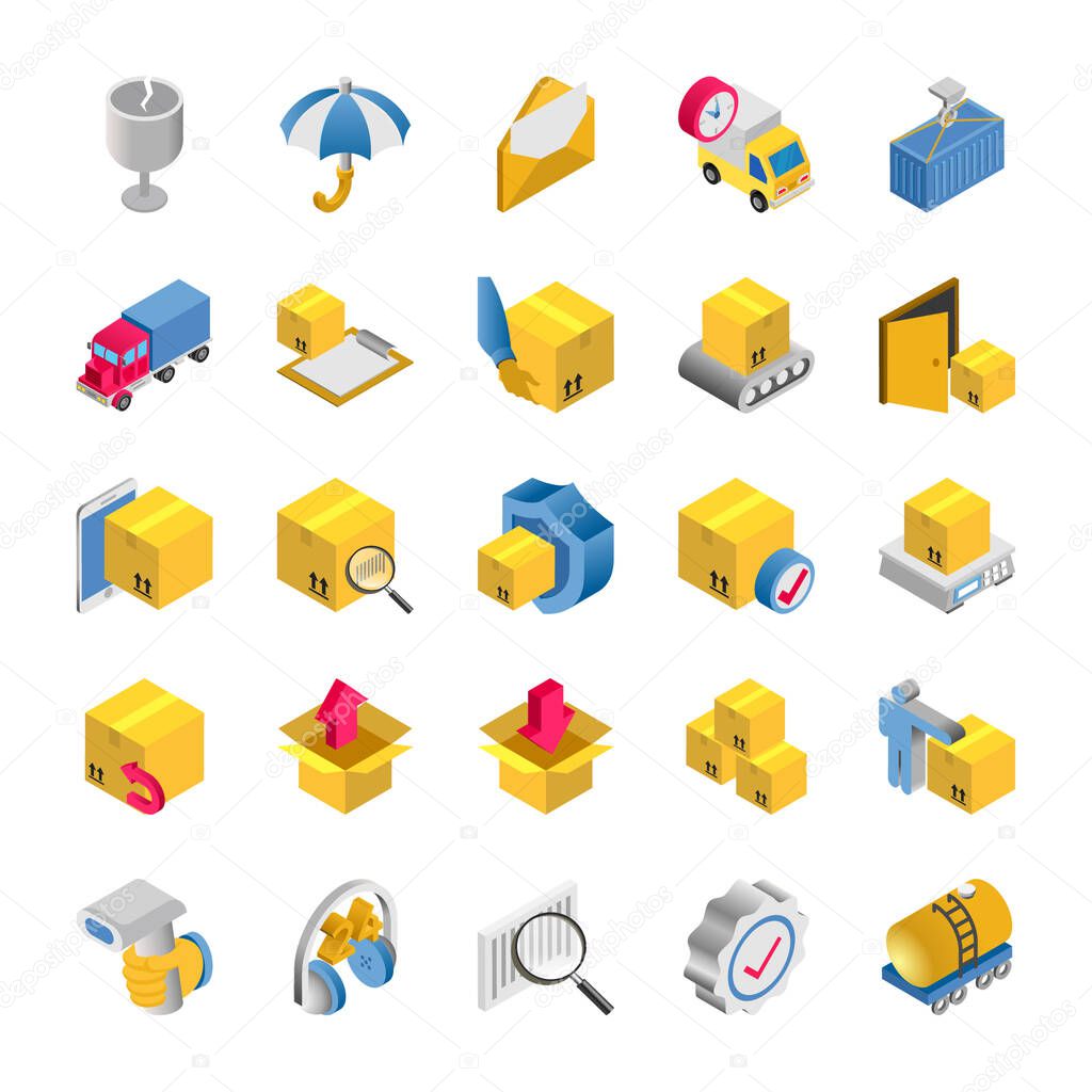 Isometric 3d icons for logistics delivery.