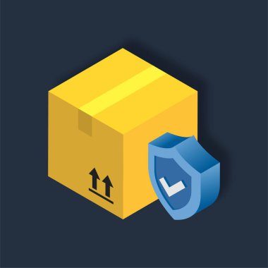 Paket Kalkanı - Isometric 3d illüstrasyon.