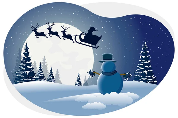 Christmas Night Snowman Beautiful Illustration — Vettoriale Stock