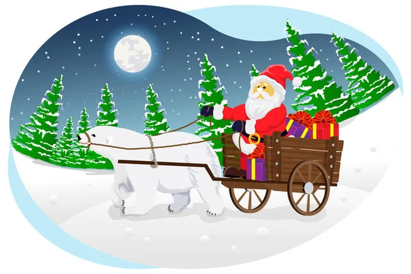 Christmas Santa Riding White Bear Vehicle Illustration — Vettoriale Stock