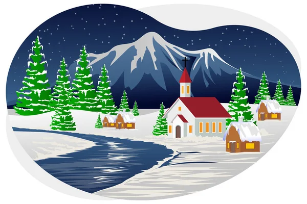 Christmas Night Church Beautiful Illustration — Stock Vector