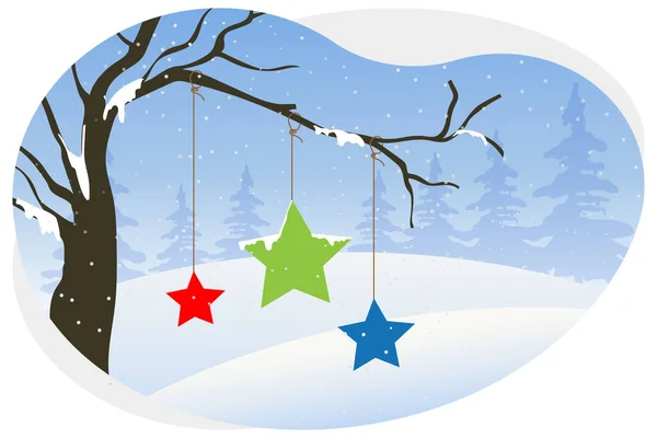 Star Hanging Tree Illustration — Vettoriale Stock