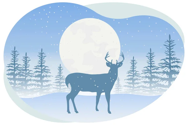 Reindeer Standing Snowfall Illustration — Vetor de Stock