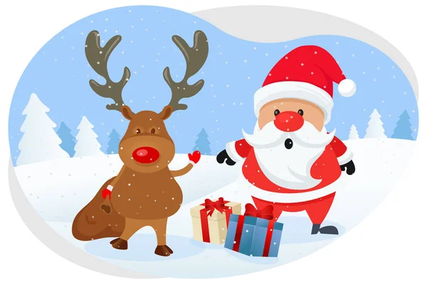 Christmas Santa Reindeer Providing Gifts Illustration — Vector de stock