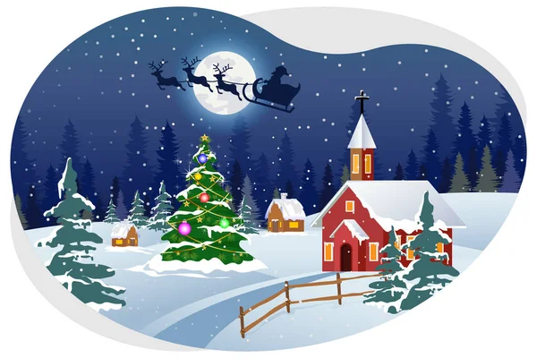 Santa Flying Sky Christmas Night Illustration — Stockvektor