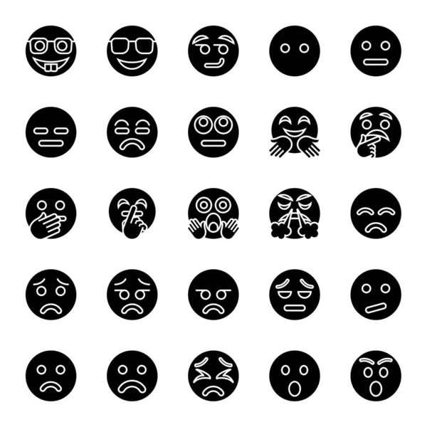 Glyph Pictogrammen Voor Emoji — Stockvector