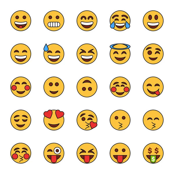 Icone Contorno Colore Riempite Emoji — Vettoriale Stock