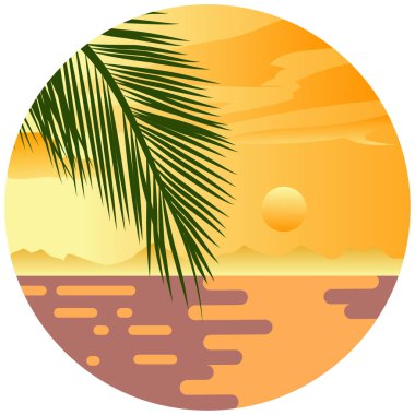 Landscape ocean and sunset beautiful illustration.